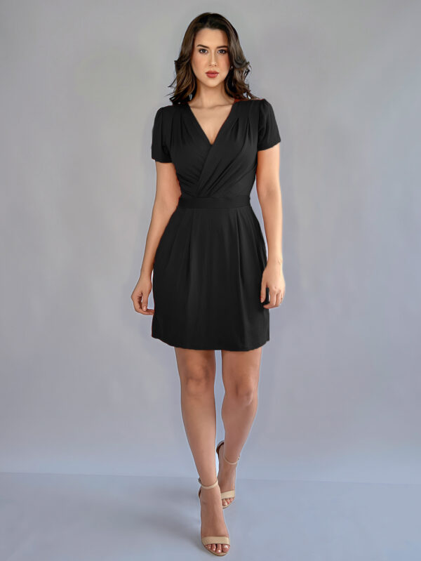 Vestido Decote Transpassado Manga Curta Soltinho