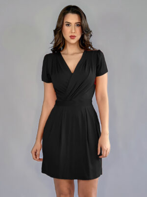 Vestido Decote Transpassado Manga Curta Soltinho