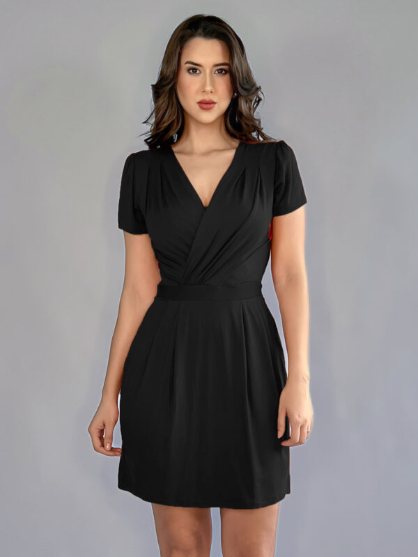 Vestido Decote Transpassado Manga Curta Soltinho