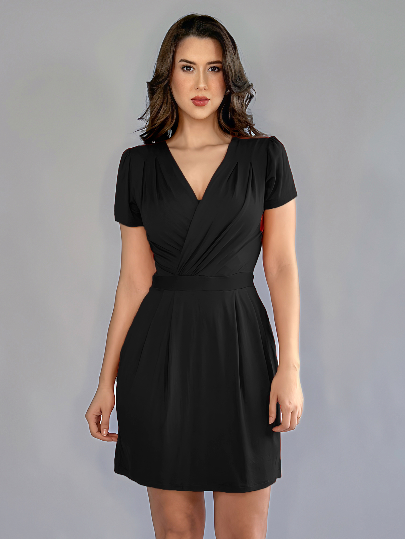 Vestido Decote Transpassado Manga Curta Soltinho